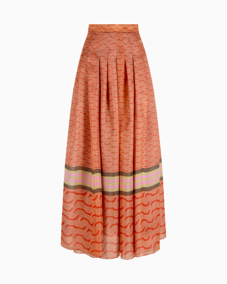 a|x armani exchange Long silk-organza skirt with tiger print