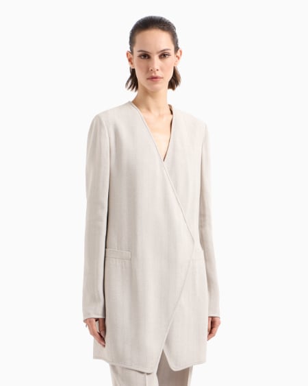 A|x Armani Exchange Long Single-breasted Jacket In Armure Viscose Crêpe