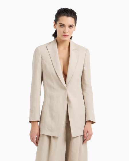 A|x Armani Exchange Long Single-breasted Linen Jacket