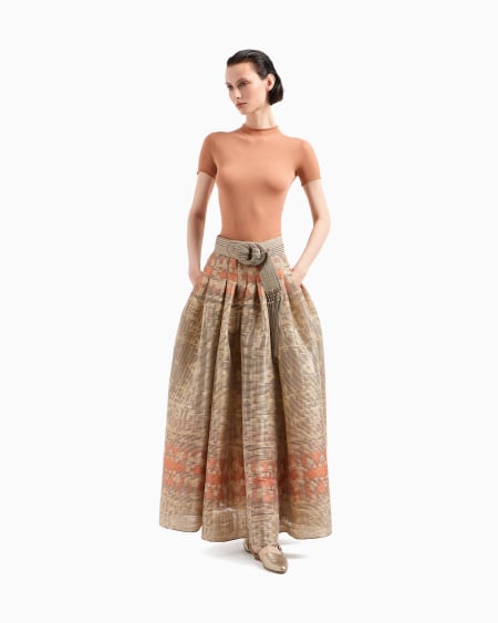 A|x Armani Exchange Long Skirt In A Silk Blend Jacquard Canneté
