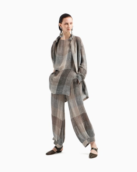 A|x Armani Exchange Loose Brushed Linen Check Shirt