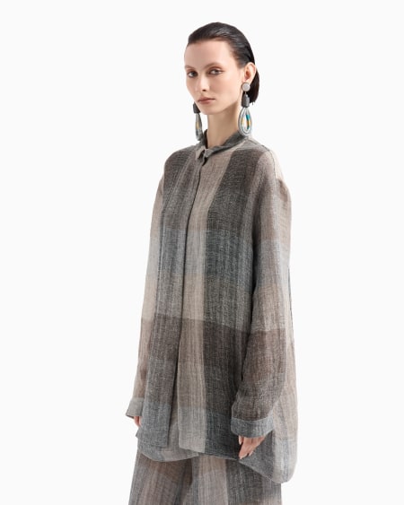 A|x Armani Exchange Loose Brushed Linen Check Shirt