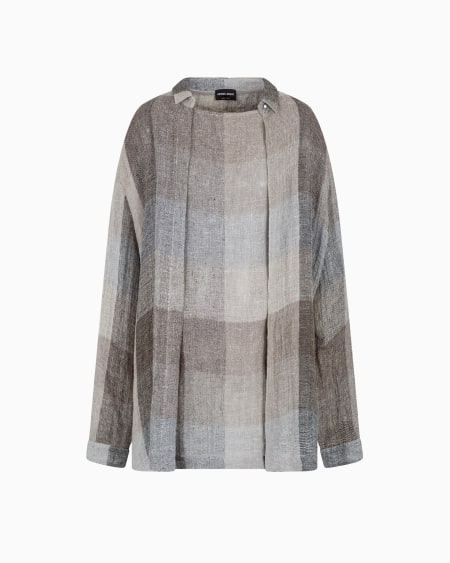 a|x armani exchange Loose brushed linen check shirt