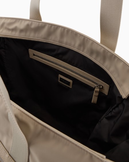 A|x Armani Exchange Medium Shopper Bag In Nylon And Pebbled Leather