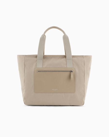 a|x armani exchange Medium shopper bag in nylon and pebbled leather