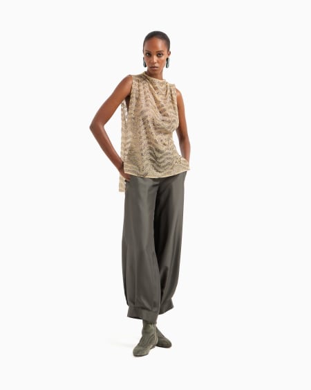 A|x Armani Exchange Mesh And Lurex Top With Rhinestone Embroidery