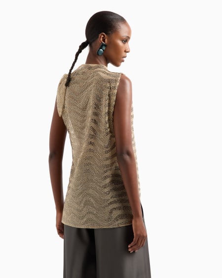 A|x Armani Exchange Mesh And Lurex Top With Rhinestone Embroidery