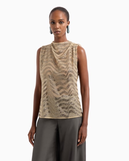 A|x Armani Exchange Mesh And Lurex Top With Rhinestone Embroidery