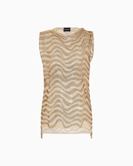 a|x armani exchange Mesh and lurex top with rhinestone embroidery