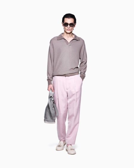 A|x Armani Exchange Micro Jacquard Virgin Wool And Viscose Polo Jumper