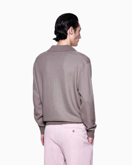 A|x Armani Exchange Micro Jacquard Virgin Wool And Viscose Polo Jumper