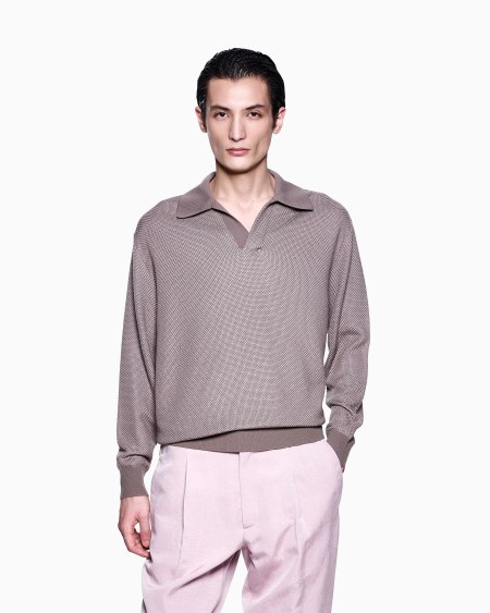 A|x Armani Exchange Micro Jacquard Virgin Wool And Viscose Polo Jumper