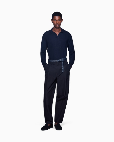 A|x Armani Exchange Micro Jacquard Virgin Wool And Viscose Polo Jumper