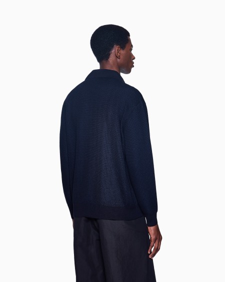 A|x Armani Exchange Micro Jacquard Virgin Wool And Viscose Polo Jumper