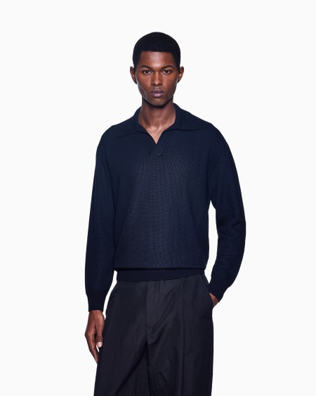 A|x Armani Exchange Micro Jacquard Virgin Wool And Viscose Polo Jumper