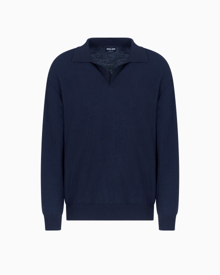 a|x armani exchange Micro jacquard virgin wool and viscose polo jumper