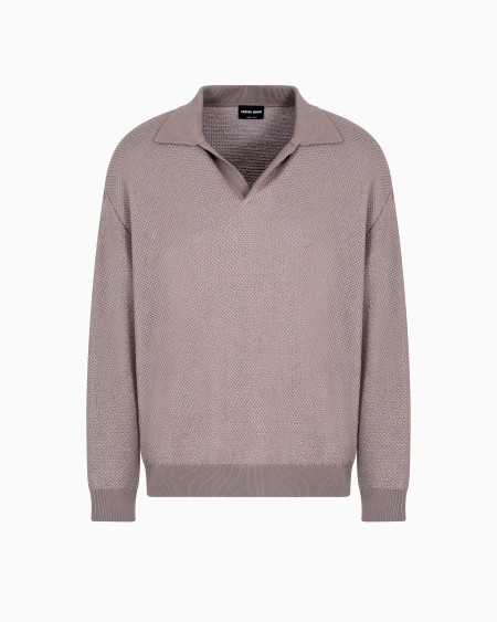 a|x armani exchange Micro jacquard virgin wool and viscose polo jumper
