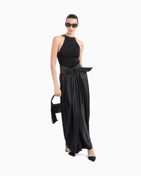 A|x Armani Exchange Midi Skirt In Double-sided Silk Satin