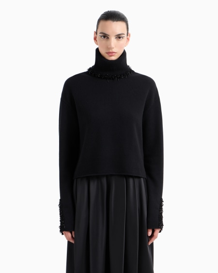 A|x Armani Exchange Mock-neck Jumper In Cashmere And Wool With Embroidery