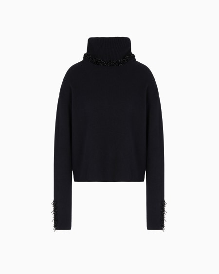 a|x armani exchange Mock-neck jumper in cashmere and wool with embroidery