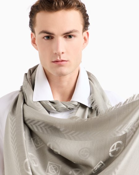 A|x Armani Exchange Monogram Jacquard Virgin-wool And Silk Stole
