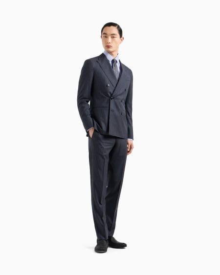 A|x Armani Exchange Napoli Line Double-breasted Pinstriped Suit In Virgin Wool