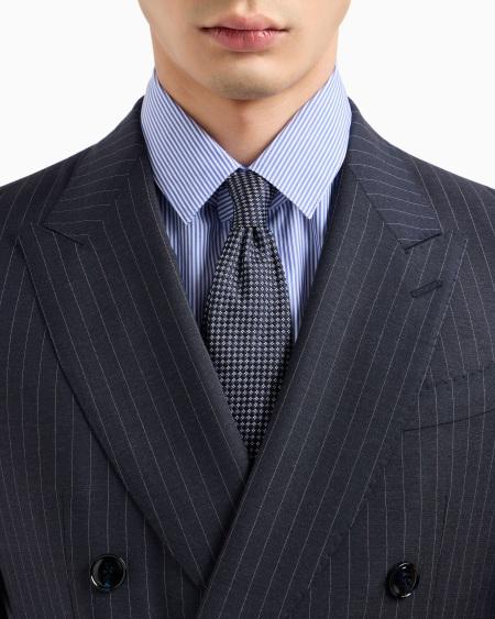 A|x Armani Exchange Napoli Line Double-breasted Pinstriped Suit In Virgin Wool