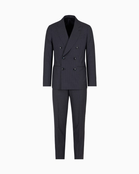a|x armani exchange Napoli Line double-breasted pinstriped suit in virgin wool