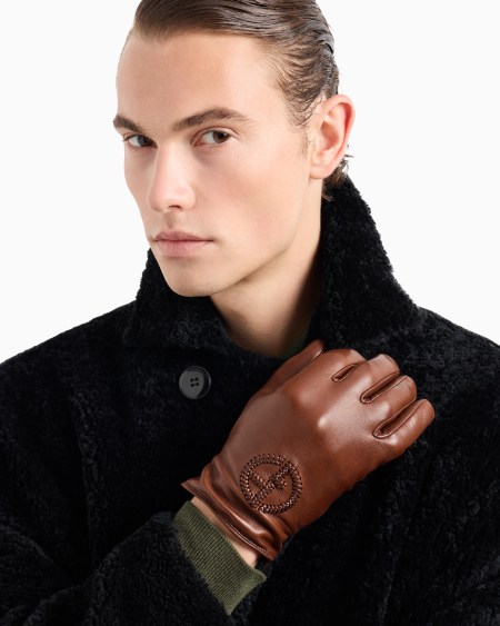 A|x Armani Exchange Nappa Leather Gloves With Embroidered Logo