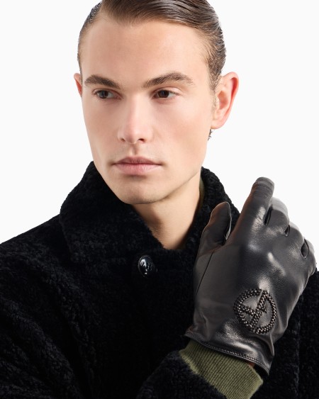 A|x Armani Exchange Nappa Leather Gloves With Embroidered Logo