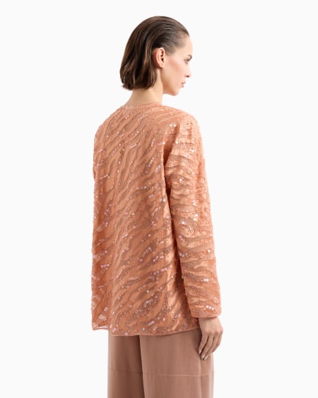 A|x Armani Exchange Organza Shirt With Animal Skin Motif Embroidery