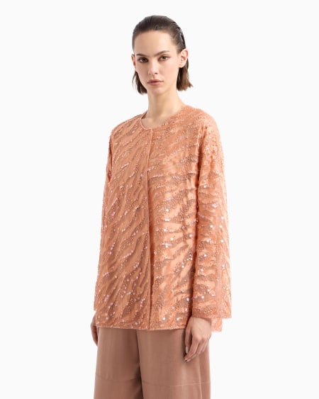 A|x Armani Exchange Organza Shirt With Animal Skin Motif Embroidery