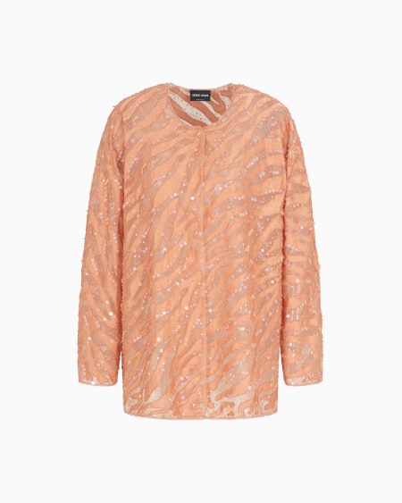 a|x armani exchange Organza shirt with animal skin motif embroidery