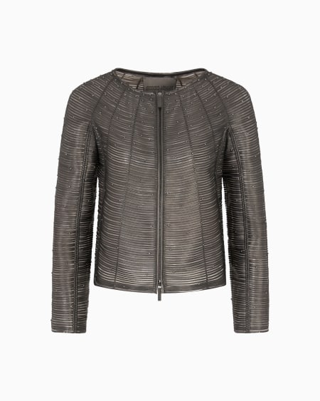 a|x armani exchange Pearlised nappa leather jacket with applied studs