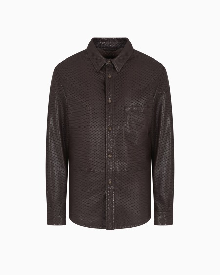 a|x armani exchange Perforated nappa-leather shirt jacket