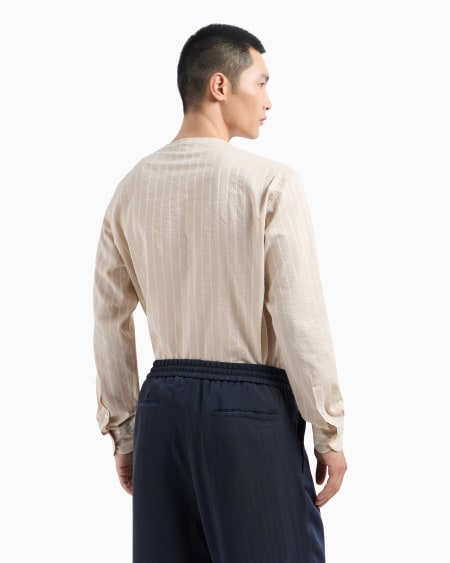 A|x Armani Exchange Pinstriped Cotton Silk And Viscose Polo Shirt