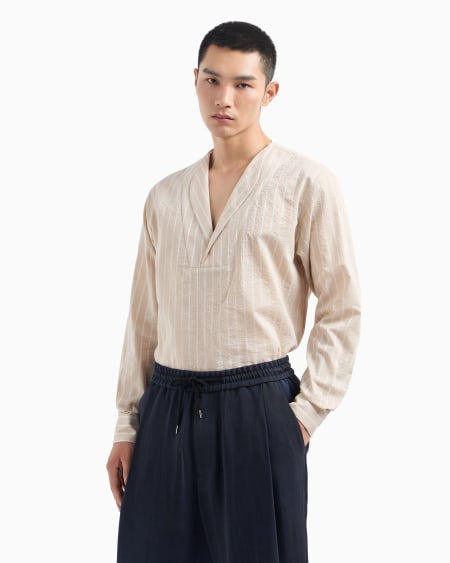 A|x Armani Exchange Pinstriped Cotton Silk And Viscose Polo Shirt