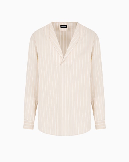 a|x armani exchange Pinstriped cotton silk and viscose polo shirt