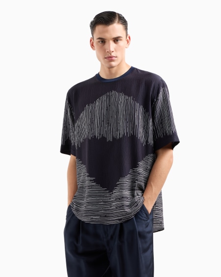 A|x Armani Exchange Printed Seersucker Viscose And Silk T-shirt Shirt