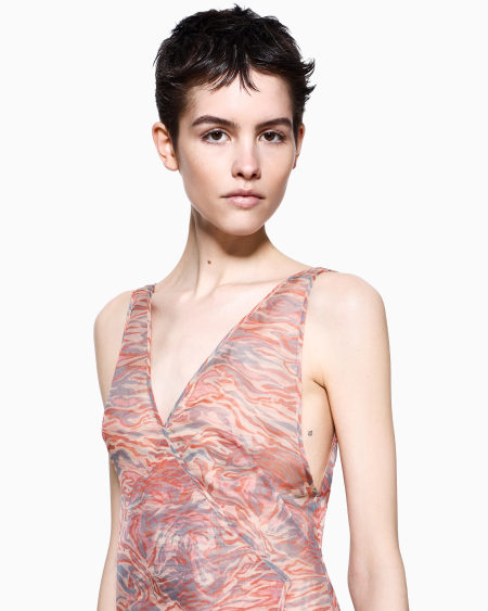 A|x Armani Exchange Printed Silk Organza Long Dress