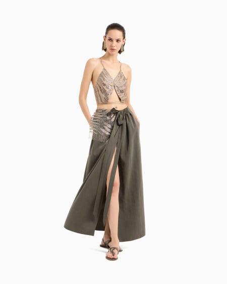 A|x Armani Exchange Printed Silk-organza Long Skirt