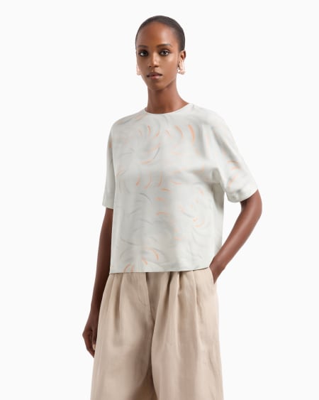 A|x Armani Exchange Printed Silk Triple-georgette Crew-neck Blouse