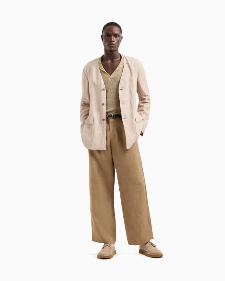 A|x Armani Exchange Pure Linen Canvas Single-breasted Jacket