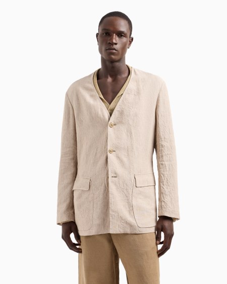 A|x Armani Exchange Pure Linen Canvas Single-breasted Jacket
