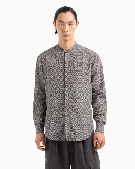 A|x Armani Exchange Regular-fit Chevron-print Silk And Cotton Shirt