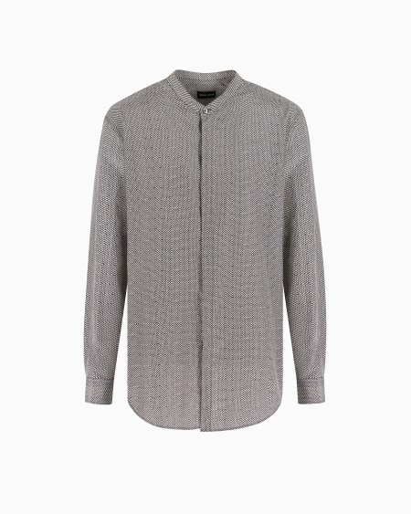 a|x armani exchange Regular-fit chevron-print silk and cotton shirt