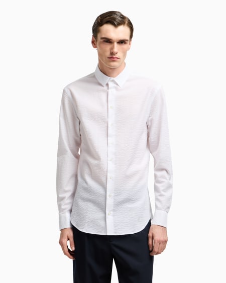 A|x Armani Exchange Regular-fit Cotton-seersucker Shirt