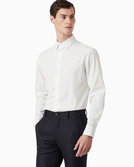 A|x Armani Exchange Regular-fit Cotton-seersucker Shirt