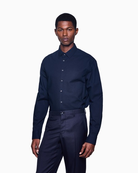 A|x Armani Exchange Regular-fit Cotton-seersucker Shirt