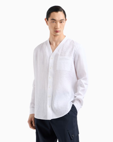 A|x Armani Exchange Regular-fit Linen Shirt With Front Ribs